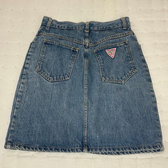 VTG 80s Guess Georges Marciano Denim Mini Skirt Women’s 29 Blue High Waist USA - Picture 1 of 10